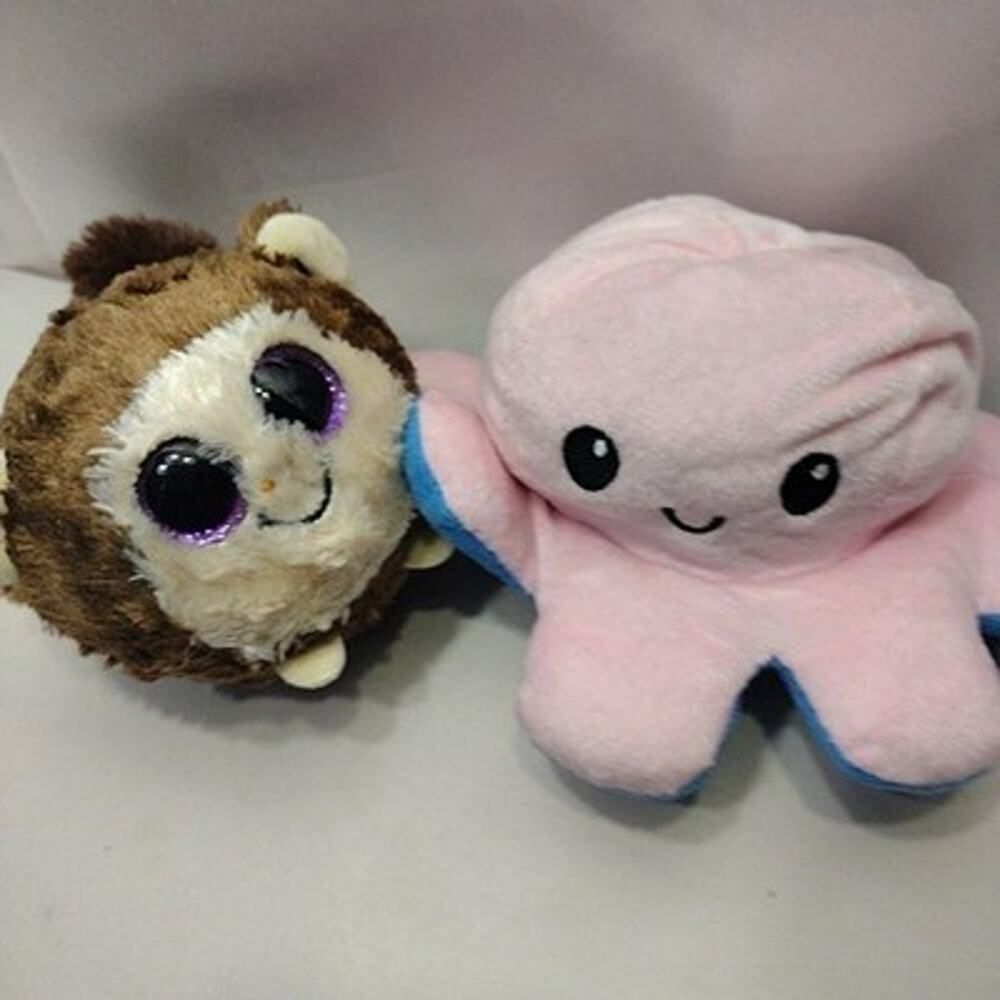 Reversible Octopus Plush + Round Monkey Stuffed Toys Small Multicolor Lot 2 Cute